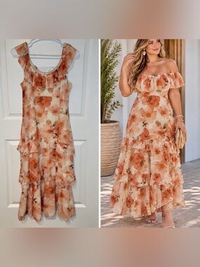 NWT Ember Peach Floral Boho Romantic Ruffle Tiered Maxi Dress sz XL